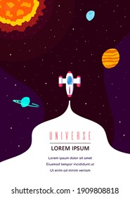 Outer Space, Science, Astronomy and Astrophysich Concept Design. Flyer, Magazine, Poster, Book Cover Template. Flat Style Vector Illustration