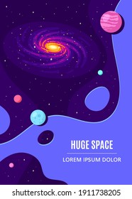 Outer Space, Science, Astronomy and Astrophysich Concept Design. Flyer, Magazine, Poster, Book Cover Template. Flat Style Vector Illustration