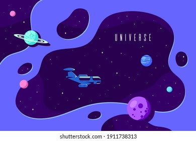 Outer Space, Science, Astronomy and Astrophysich Concept Banner Template Design. Flat Style Vector Illustration