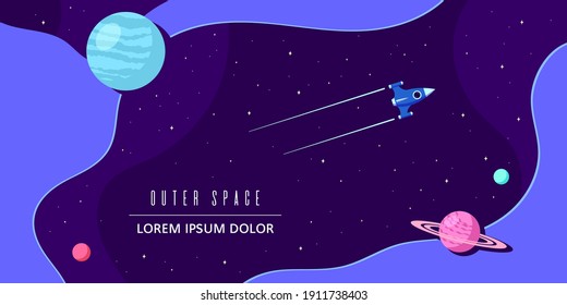 Diseño de plantillas de banner de concepto para el espacio ultraterrestre, la ciencia, la astronomía y el astrofísico. Ilustración de vectores de estilo plano