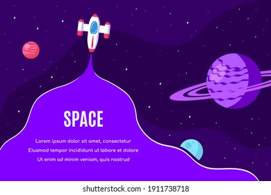 Outer Space, Science, Astronomy and Astrophysich Concept Banner Template Design. Flat Style Vector Illustration