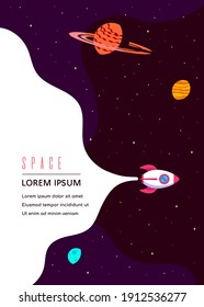 Outer Space, Science, Astronomy and Astrophysich Concept Design. Flyer, Magazine, Poster, Book Cover Template. Flat Style Vector Illustration