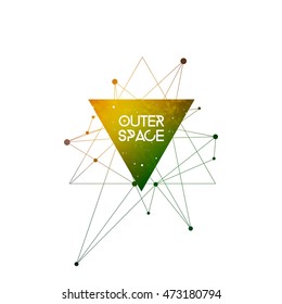 Outer Space scientific design template with copy space. Hipster triangles and molecule structure with space texture. Vector design for music albums, posters, flyers, web design and mobile application.