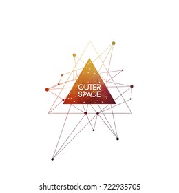 Outer Space scientific design template with logo area. Hipster triangles and molecule structure with space texture illustration for music albums, posters, flyers, web design and mobile application.	
