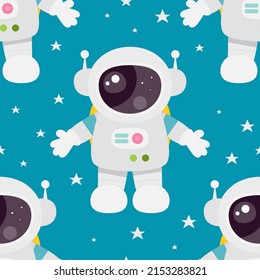 Outer Space Seamless Pattern – Astronaut In Space. Vector Illustration. Great For Baby Clothes, Nursery Decor, Wrapping Paper.