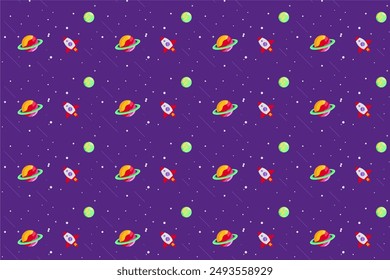 Outer space seamless pattern background. Astro seamless pattern background. Spacecraft seamless pattern background