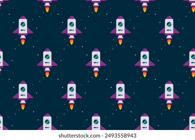 Outer space seamless pattern background. Astro seamless pattern background. Spacecraft seamless pattern background