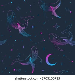 espaço exterior padrão sem emenda com constelações e baleia