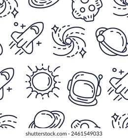 outer space seamless pattern outline white backgtound