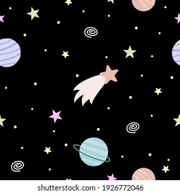 outer space seamless pattern, seamless patter cute galaxy space