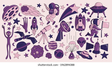 Outer Space Sketch Doodle Vector Set