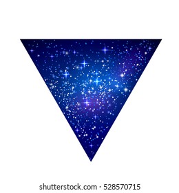 Outer space starry design in the shape of triangle isolated on white background