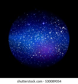 Outer space starry design in the shape of circle isolated on black background