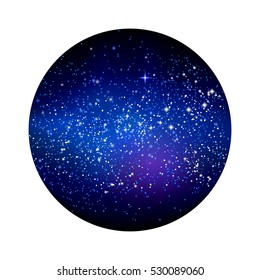 Outer space starry design in the shape of circle isolated on white background
