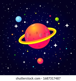 Außenraum mit Sternen und Planeten. Cartoon-Vektorillustration-Illustration 