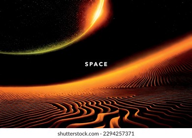 Espace extra-atmosphérique, art noir et jaune étonnant, autoroute au coucher du soleil, soleil et lune. Domaines abstraits, espace, galaxie