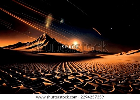 Outer space, stunning black and yellow art, highway at sunset, the sun and the moon. Realms abstraction, outer space, galaxy