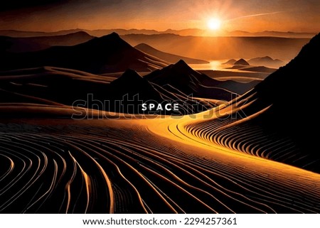 Outer space, stunning black and yellow art, highway at sunset, the sun and the moon. Realms abstraction, outer space, galaxy