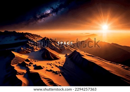 Outer space, stunning black and yellow art, highway at sunset, the sun and the moon. Realms abstraction, outer space, galaxy