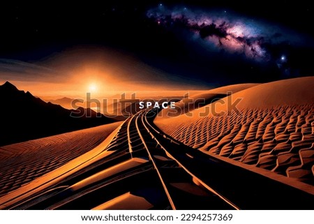 Outer space, stunning black and yellow art, highway at sunset, the sun and the moon. Realms abstraction, outer space, galaxy