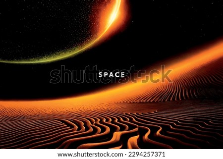 Outer space, stunning black and yellow art, highway at sunset, the sun and the moon. Realms abstraction, outer space, galaxy