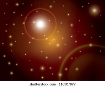 Outer Space Sun Flare Explosion with Planet Background Vector Illustration