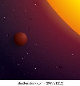 Outer space with sun and planet, vector illustration