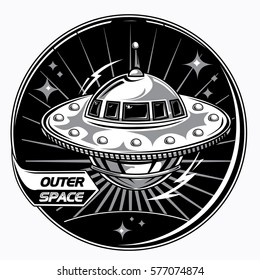 Outer space UFO alien spaceship emblem