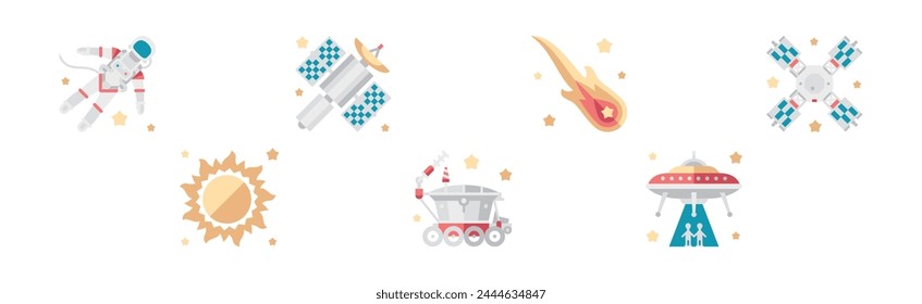 Outer Space and Universe as Aerospace Flat Icon Vector Set