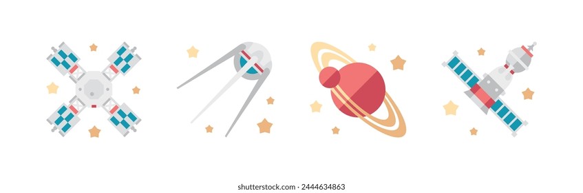 Outer Space and Universe as Aerospace Flat Icon Vector Set