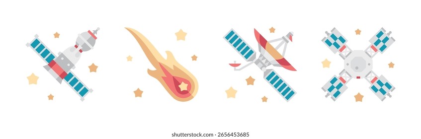 Outer Space and Universe as Aerospace Flat Object Vector Set