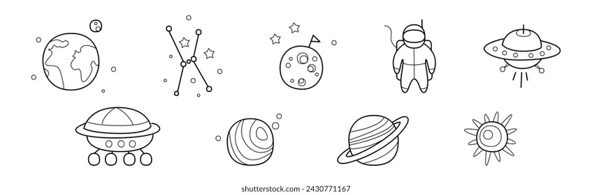 Outer Space and Universe Icon in Outline Style Vector Set