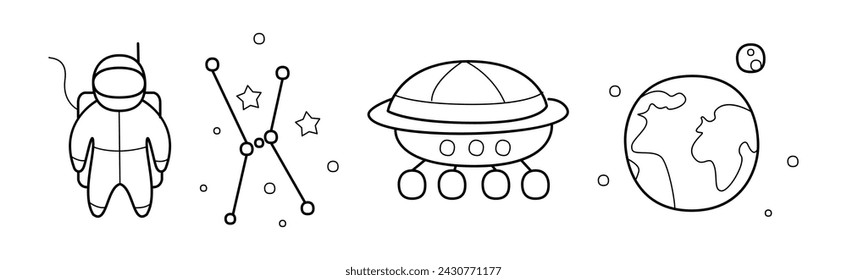 Outer Space and Universe Icon in Outline Style Vector Set