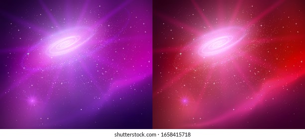 Outer space with universe vector backgrounds in violet and red colors.