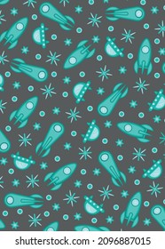 Outer space with various spaceships. Background. Sample. Monochrome image on a dark gray background. Vector illustration.