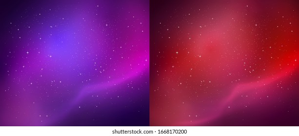 Outer space vector backgrounds in violet and red colors.