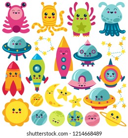 Outer space vector clip art. Alien, Planets, Kid's space.