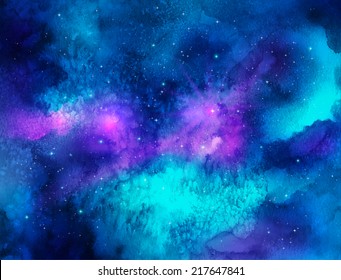 Outer space. Vector illustration with watercolor texture.