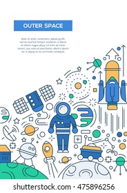 Outer space - vector line design brochure poster, flyer presentation template, A4 size layout.