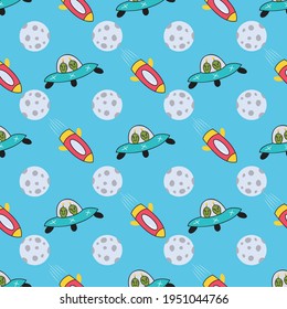 Outer space vector seamless pattern design on blue background