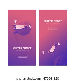 Outer space vertical banners with rocket and astronauts