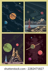 Outer Space Vintage Style Cosmos Astronomy Backgrounds Set