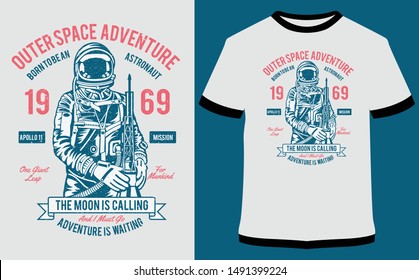 Outerspace Adventure, Outdoor Adventure  - Vintage Vector Graphic Typographic Design For Poster, Label, Badge, Logo, Icon Or T-shirt
