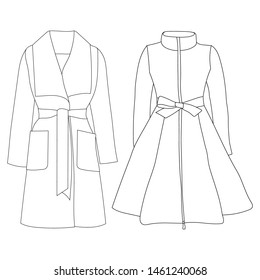 outerwear coat female sketch, contour