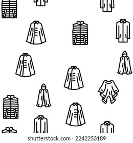outerwear female clothes girl vector seamless pattern thin line illustration