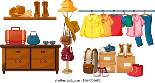 Outfit accessories object display on white background illustration
