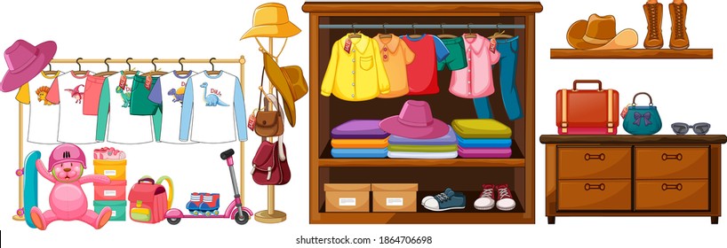 Outfit accessories object display on white background illustration