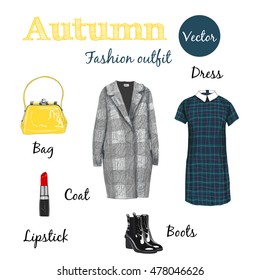 Outfit collection, fashion style, Items of clothing and accessories, isolated on white background