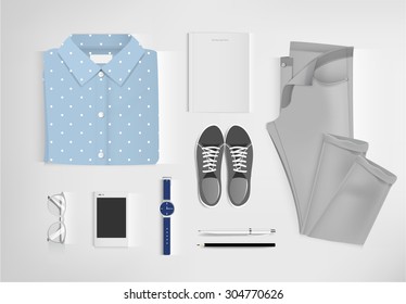 Outfit Of Fashion Set For Modern Young Person. Vector