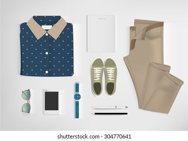 Outfit Of Fashion Set For Modern Young Person. Vector